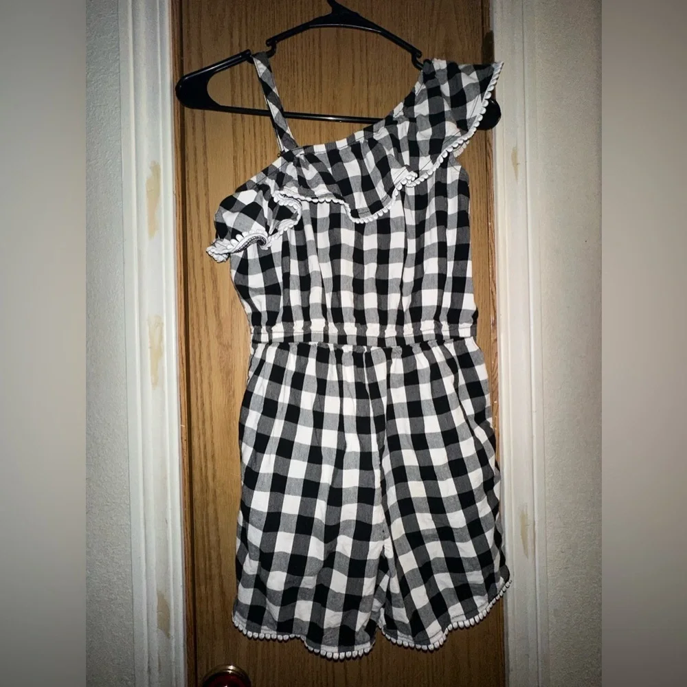 Euc plaid romper off the shoulder w/pockets sz 10/12